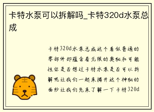卡特水泵可以拆解吗_卡特320d水泵总成
